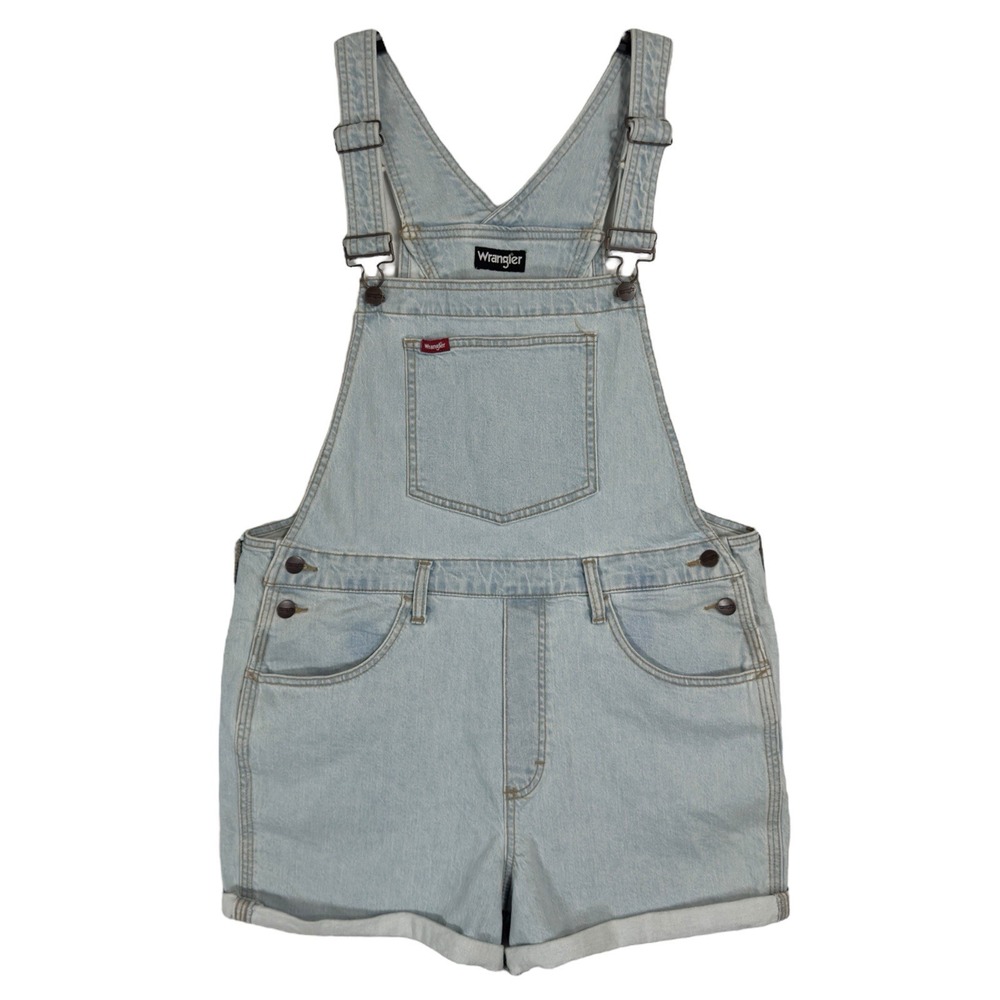 Y2K NEW Wrangler Denim Shortalls Size Large Bib Overall Shorts Light Wash Retro